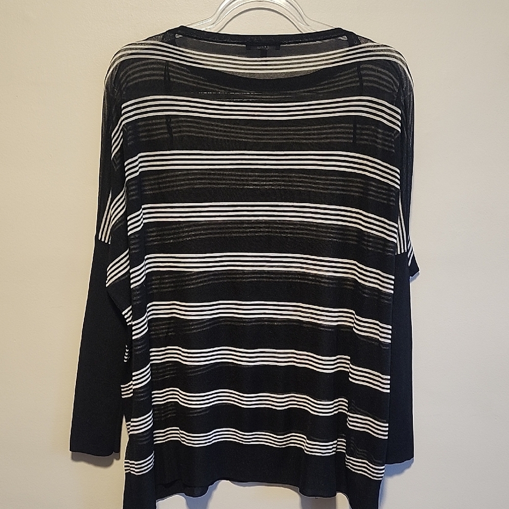 Lafayette 148 NY Slouch Black White Striped Oversized Sweater Luxury XS Sheer - Picture 7 of 8